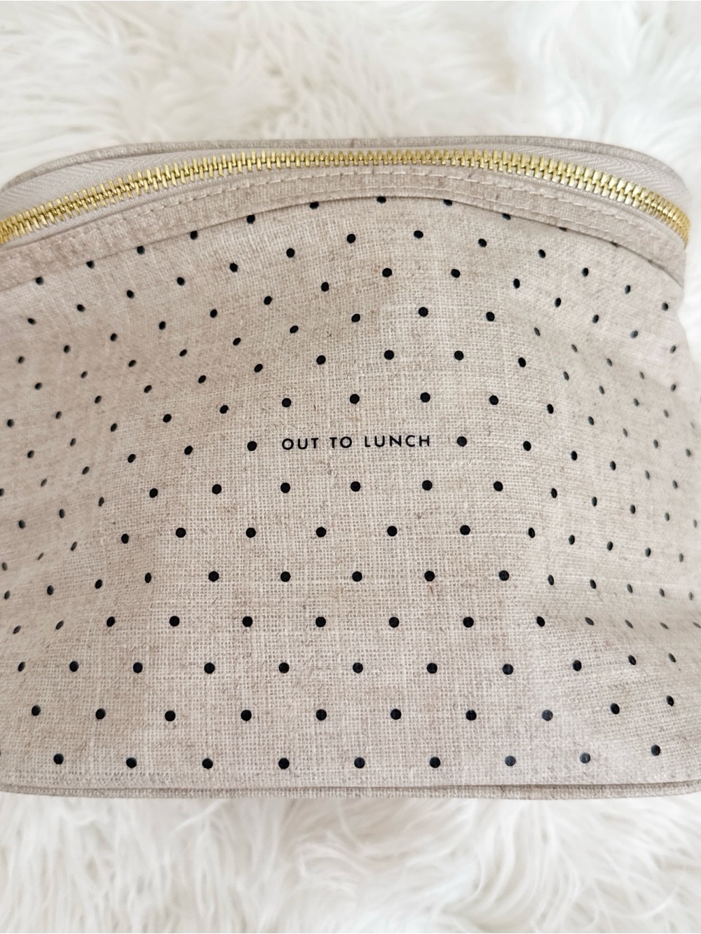 kate spade Beige Polka Dot Cosmetic Pouch with Gold Zip